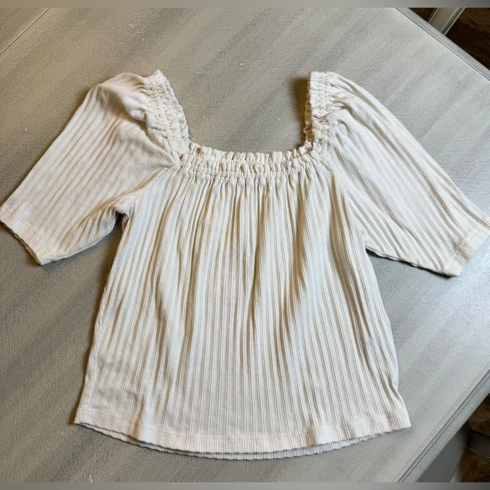 Madwell Knot Pointelle Peasant Top Cream XS